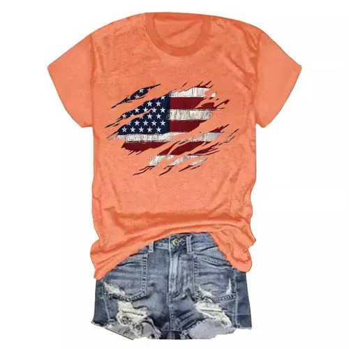 Women's T-shirt Short Sleeve T-Shirts Printing Streetwear American Flag