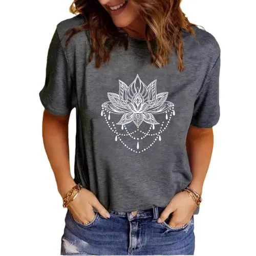 Women's T-shirt Short Sleeve T-Shirts Printing Streetwear Lotus