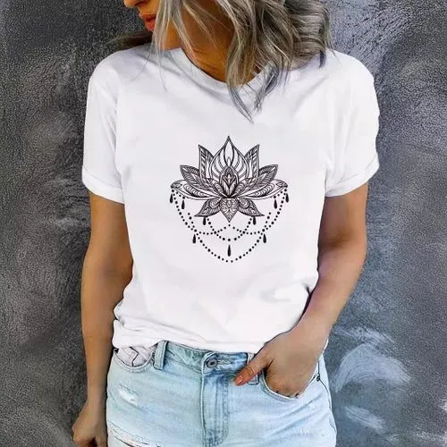 Women's T-shirt Short Sleeve T-Shirts Printing Streetwear Lotus