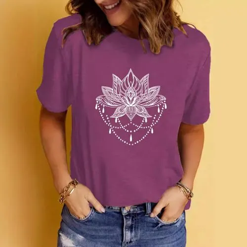 Women's T-shirt Short Sleeve T-Shirts Printing Streetwear Lotus