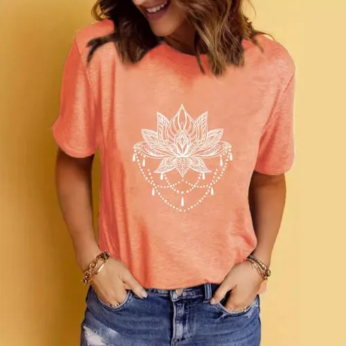 Women's T-shirt Short Sleeve T-Shirts Printing Streetwear Lotus