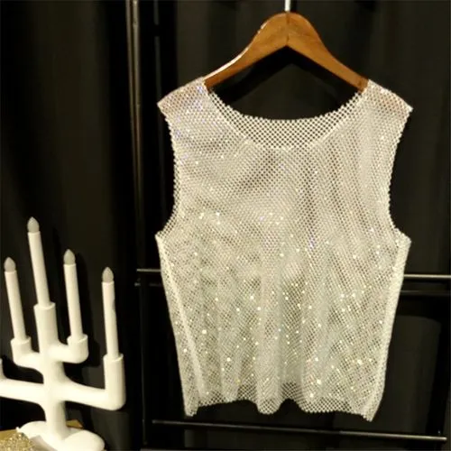 Women's Vest Sleeveless T-shirts Diamond Streetwear Solid Color