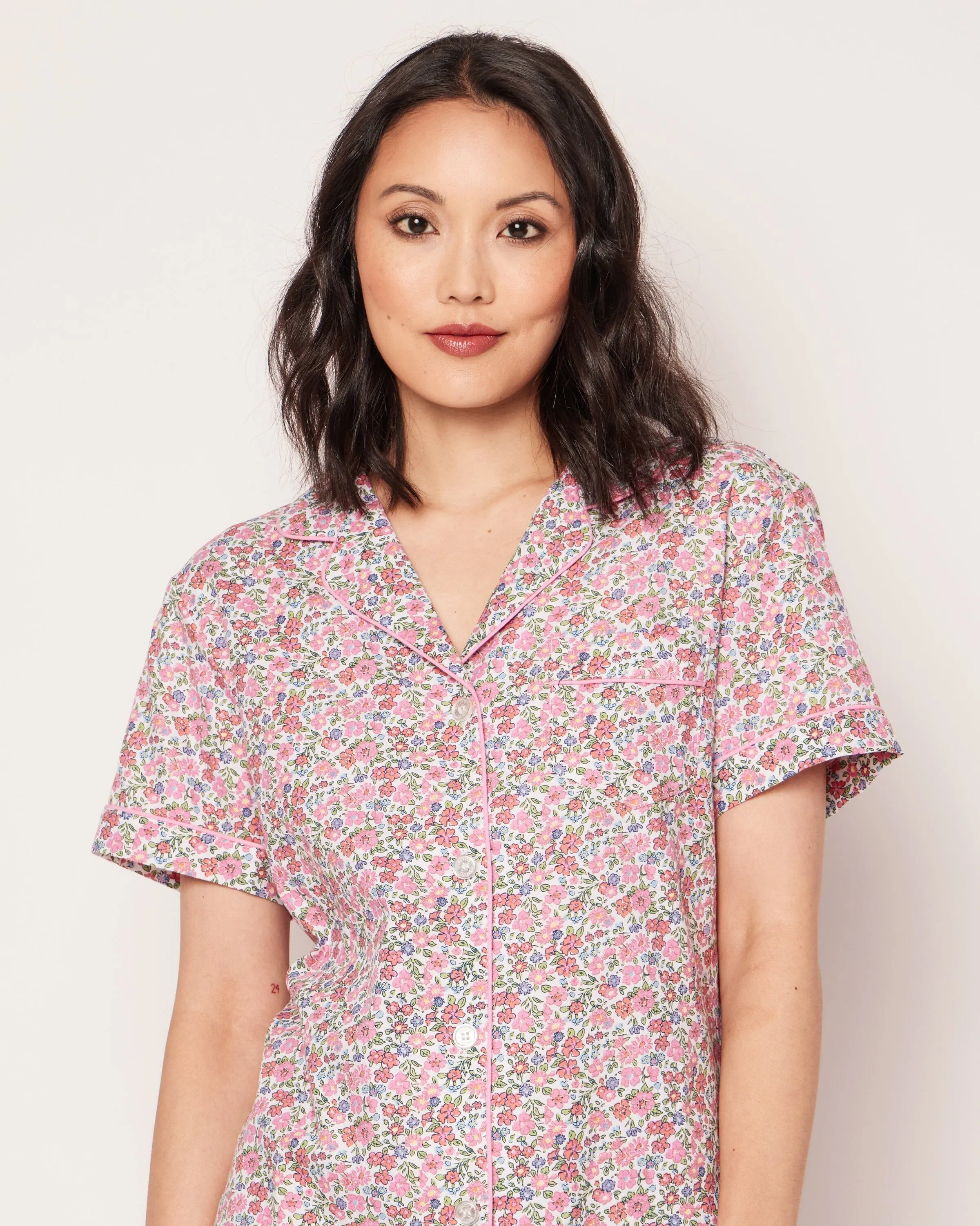 Women's Twill Pajama Short Sleeve Short Set | Fleurs de Rose